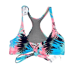 NWT Sundazed‎ XL blue pink convertible tropical mesh racer back bikini swim top